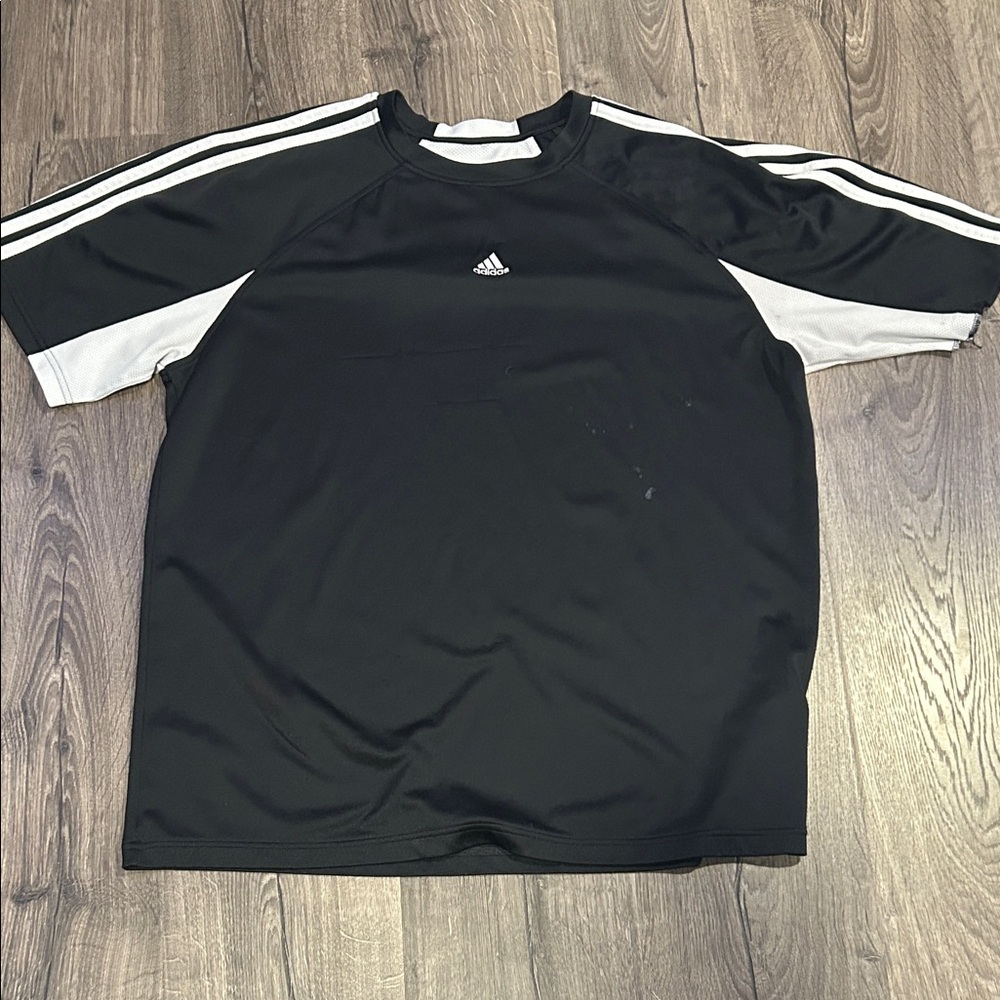 Adidas Men's Short Sleeve Black Tee with White Accents